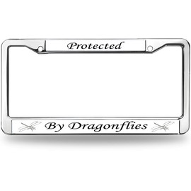 Protected by Dragonfly License Plate Frame for Religious People Dragonfly Lover License Plate Frame Metal Dragonfly Christian Faith Scratch-Resistant License Plate Frame with Chrome Screw Caps