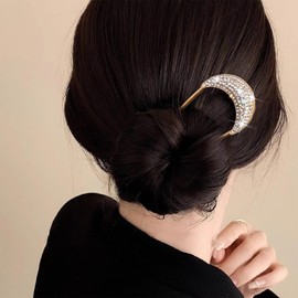 5 Pcs U Shaped Gold Metal Hair Fork Pins Vintage French Hair Forks Pearl Flower Rhinestone U Shaped French Hair Pins Decorative Hair Accessories for Women Girls