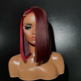 koinu Highlight Red 99J Bob Wig Human Hair 180 Density 13x4 Lace Front Wigs for Women Red Highlight Burgundy Transparent Lace Frontal Straight Short Bob Wig Human Hair Wigs Pre Plucked 14 Inch