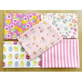 Fat Quarter Bundle - Cute Easter Bunny Eggs Chick Pink Spring Floral Bunting Craft Fabric