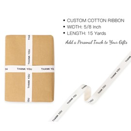 QIANF Custom Thank You Cotton Ribbon, 5/8 Inch 15 Yards Natural Herringbone Twill Tape Ribbon for Wedding Birthday Gift Wrapping Baking Crafts Flower Bouquets Decor