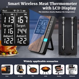 Wireless Meat Thermometer, Multi Sensors Digital Food Thermometer with Ultra-Thin Probes, App&Host Control- Accuracy Bluetooth Meat Thermometer for BBQ, Oven, Grill, Smoker