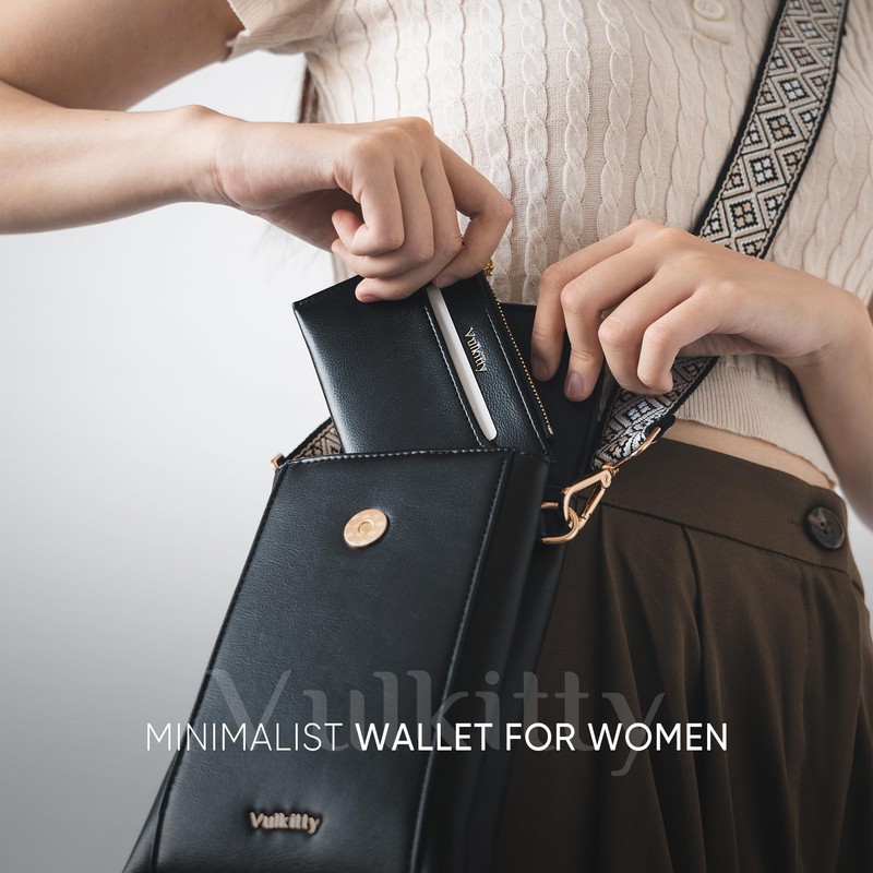 Vulkitty Slim Card Holder for Womem with Keychain and ID