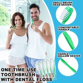 HAIFOTRVA Disposable Toothbrushes with Toothpaste and Floss,200Pcs Green Single Use Individually Wrapped Disposable Travel Toothbrushes and Dental Floss Kit Bulk for Homeless,Airbnb,Hotel,Dentist