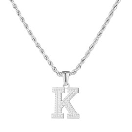 Initial Necklace for Men Women 18K Gold Silver Tone Stainless Steel Capital Gothic 26 Letters Pendant with Rope Chain Necklaces