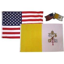AES Wholesale Combo USA & Vatican City Country 3x5 3’x5’ Flag & Lapel Pin Fade Resistant Double Stitched Premium Penant House Banner Grommets