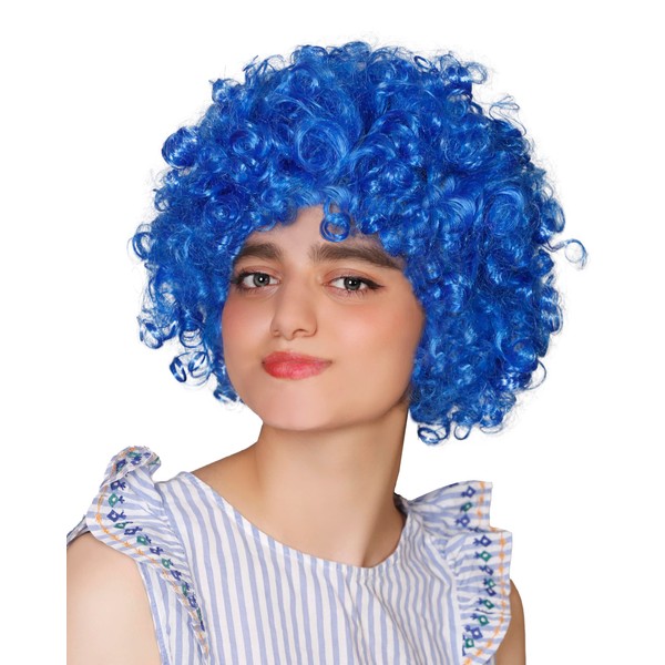 Matissa Unisex Clown Wig Circus Funny Fancy Party Dress Accessory Afro Stag Do Fun Joker (Royal Blue)