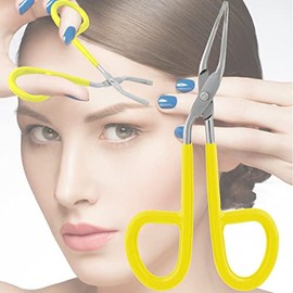 VISION TEK MED Professional Scissor Handle Tweezers Stainless Steel Shape Tool 'Eyebrow Nose Hair Clip Tweezer Remover for Lady Women (Yellow Pvc Handle)