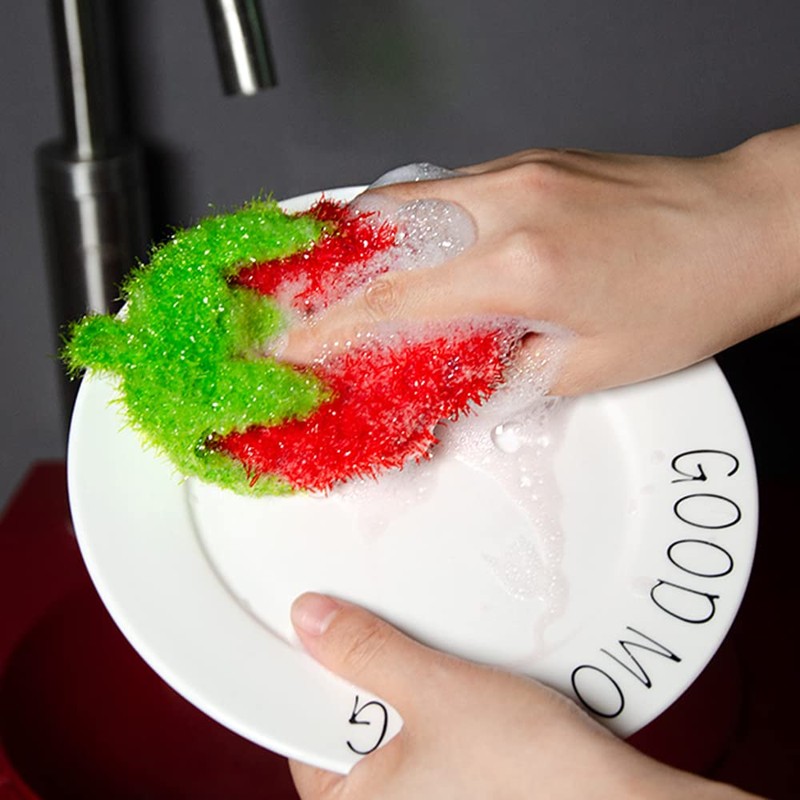 Strawberry Shape Acrylic Dish/Pot Scrubbers for Dish Washing, Cute Colorful