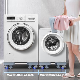 Mobile Base With 4 Locking Wheels And 8 Strong Feet 27.5”-35.4”, Heavy Duty Furniture Dolly for Washer, Refrigerator and Dryer, Adjustable Fridge Stand Washing Machine Stand Pedestal (27.5”-35.4”)