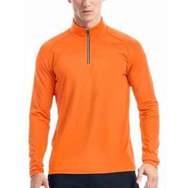 Mens 1/4 Zip Pullover Running Moisture Wicking(Orange,Large)
