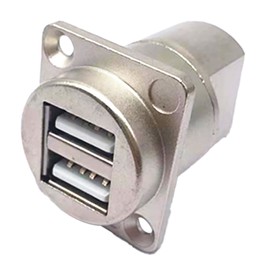 USB Panel Mount Connector Female to Female Dual Ports Stable Data Transmission D Type USB Socket for 86 Cabinet Panel Silver Shell