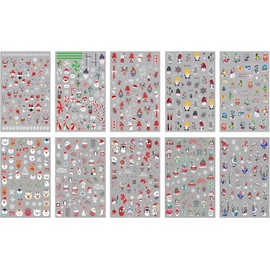 Christmas Nail Art Stickers Decals Cute 3D Self-Adhesive Snowflake Xmas Winter Holiday Cute Nail Supplies Nail Art Design Decoration Accessories 10 Sheets D