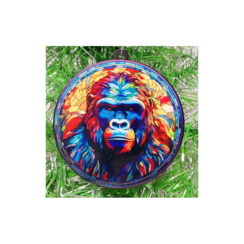 Generic Gorilla Stain Glass Themed Christmas Ornament