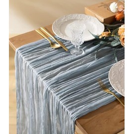 Vitalizart - Camino de mesa de gasa de 10 pies, estilo bohemio, rústico, color azul, para boda, despedida de soltera, decoración de otoño, 120 pulgadas