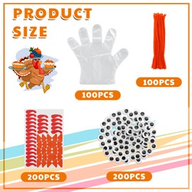 Yexiya 100 Pack Thanksgiving Turkey Craft Kit for DIY Turkey Hand-Shaped Treat Bags Turkey Gloves Craft Make Your Own Candy Goodies Bags Thanksgiving Craft Home Classroom Fall Theme Party Favors