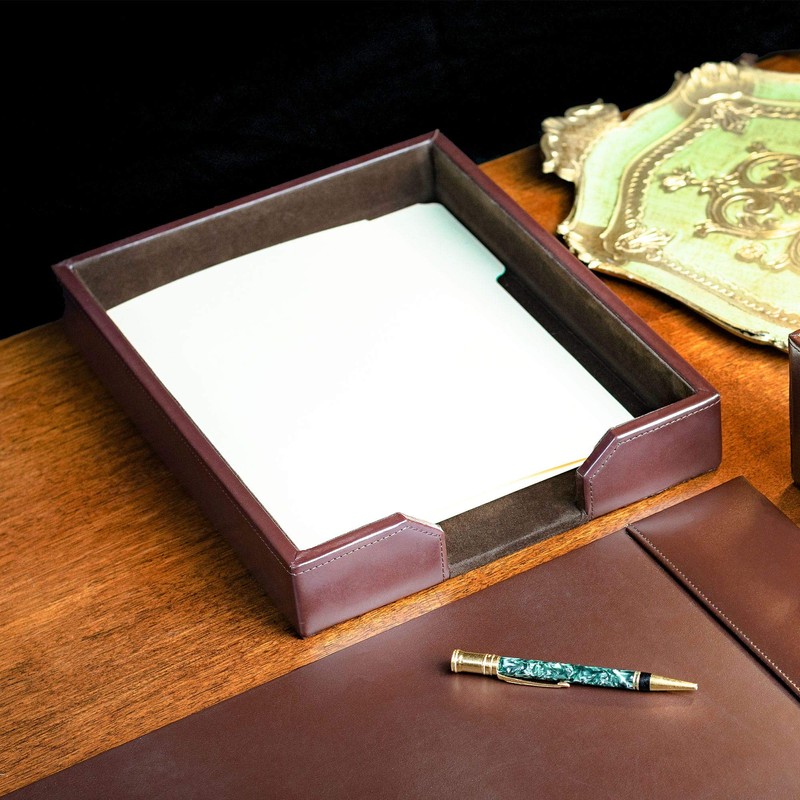 DACASSO Bonded Leather Desktop Letter Tray - Luxury Letter Holder