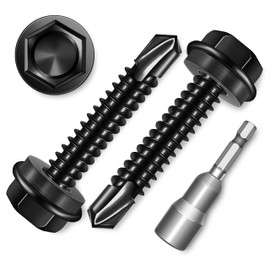 EASTPUK 50Pcs #12 x 1-1/4" Sheet Metal Screws, 410 Stainless Steel Self Drilling Hex Head Black Self Tapping Screws for Metal with Drill Bit