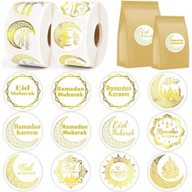 Ramadan Mubarak Stickers, Ramadan Decorations for Home, 1000 Sheets 2 Rolls of Ramadan Stickers, Islamic Muslim Ramadan Decorations Happy Eid Stickers, for Ramadan Gifts Eid Mubarak Decorations