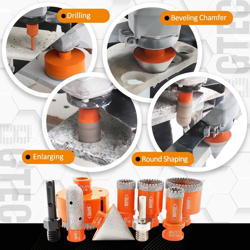 BGTEC Diamond Core Drill Bits-9PCS 5/8-11 Thread Tile Hole Saw