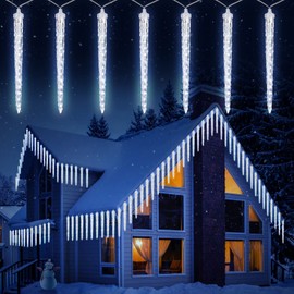 Christmas Icicle Lights Outdoor, 30 Ft Meteor Shower Lights with 20 Large Tube 480 LED Dropping Lights Effect, Waterproof Icicle Indoor Lights for Tree Patio Roof Holiday Decor, Cool White