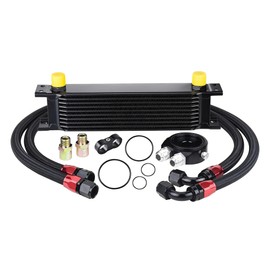 EVIL ENERGY 10 Row Oil Cooler Kit, 10AN Transmission Engine Cooler British Radiator Universal Aluminium Black