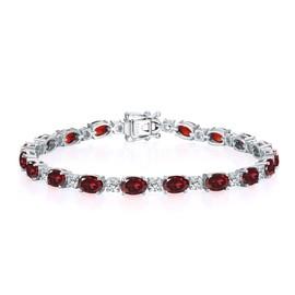 GEMLANTO January Birthstone Bracelets Sterling Silver Created Garnet Tennis Bracelet Oval and Round Sparkling Cubic Zirconia CZ Bracelets Charm Fine Jewelry for Women 7 Inches