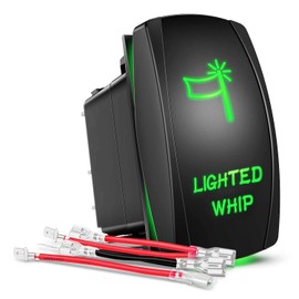 GOOACC Lighted Whip Rocker Switch Led Light Bar Switch 5Pin Laser On Off SPST switches 20A 12V 10A 24V Switch Green with Jumper Wires Set for Cars Trucks RVs,2 Years Warranty