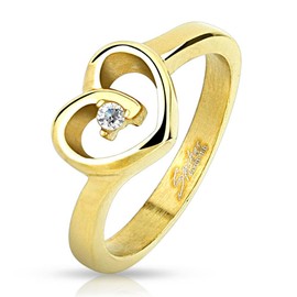 Scratching S COOLBODYART Stainless Steel Ring Width: 4 mm Yellow Gold Hollow Heart CZ Ring Sizes: 47 (15) – 57 (18), Gold Plated