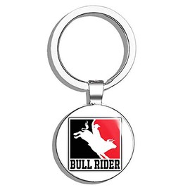 HJ Media Bull Rider PBR Rodeo Metal Steel Keychain Ring Double Side Key Chain