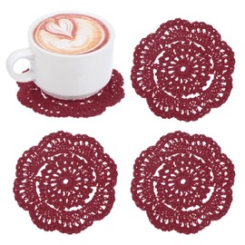 M METERXITY 4-Pack Handmade Crochet Coasters, 4Inch/10cm Round Cotton Placemats for Table/Cup/Bowl/Vase/Tea Trays/Home Decoration, Lace Doilies Place Mats [Brown Red]