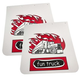 BST BSSP Pair White Straight Heavy Duty Polymer Splash Guard Mudflaps 24"x 24" for Semi Truck Trailer, w/Truck Pattern, Universal Fit