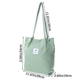 Qianyu Corduroy Tote Bag Reusable Large Capacity Grocery Shopping Cloth Bags Cute Utility Canvas School Shoulder Handbag with Inner Pocket and Magnetic Buckle for Work Travel Beach Gift Women Girls