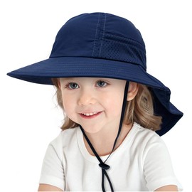 Toddler Sun Hat Kids Beach Hat with Neck Flap UV Sun Protection Bucket Hat UPF 50+ Wide Brim Safari Fishing Hat for Baby, Toddler, Kid (2-8 Years, Dark Blue)