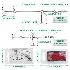 FishingPepo 3Pcs Fishing Jig Heads Kit Three Treble Hook Line Group Double Jig Hook Wire Hook with Spring Lock Wire Hook Bass Lure Set