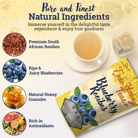 True Honey Blueberry Rooibos Tea Bags - Honey Crystals Blended in Every Sachet - Red Rooibos Tea with Dried Peach Juice - All Natural Organic Herbal Caffeine Free Tea Bag 24 Count
