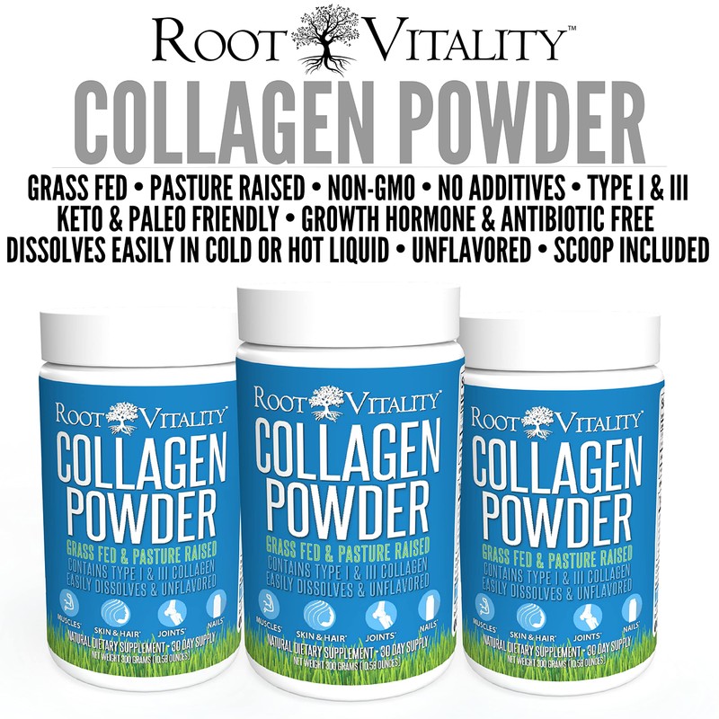 Root Vitality Collagen Peptides Powder - Grass-Fed, Pasture-Raised Hydrolyzed Protein