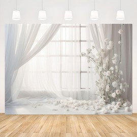 APROPHIC 2.1 x 1.5 m Photo Background, White Curtains with Floral Pattern, Photo Wall Background, Art Landscape, Suitable for Birthdays, Christenings, Photo Walls, Portrait Background, Party Banner