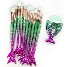 Makeup Brushes Set for Girls, with Colorful Fish Tail Handles - Set of 11pcs, for Eyebrow, Foundation, Blush, Eyeliner and Concealer Brushes, Cute Gift Idea