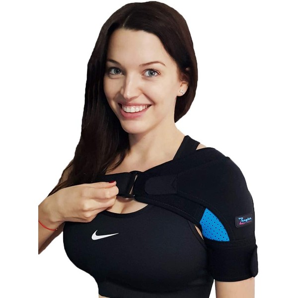 Shoulder Support Brace for Men and Women by Zeegler Orthosis -Adjustable Wrap Compression & Stability for Chronic Pain and Aches in Injuries Such as Torn Rotator Cuff, Dislocated AC Joint Subluxation Tears and Sprain; (S-M (Left/Right).