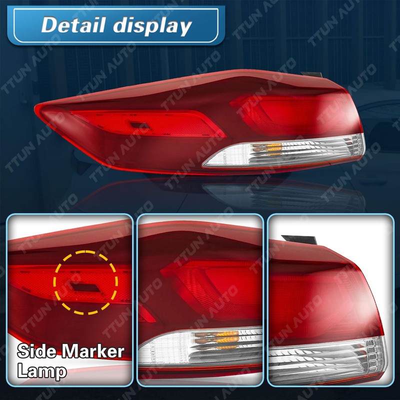 TTUN AUTO Compatible with 2017-2018 Hyundai Elantra Tail Light Outer