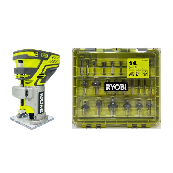 RYOBI ONE+ 18V Cordless Fixed Base Trim Router with 24-Piece