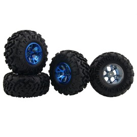 KEEDA Rubber Tire and Plastic Wheel Rim Set for 1/10 RC Monster Truck HSP HPI Traxxas HIMOTO Tamiya Kyosho (Blue)