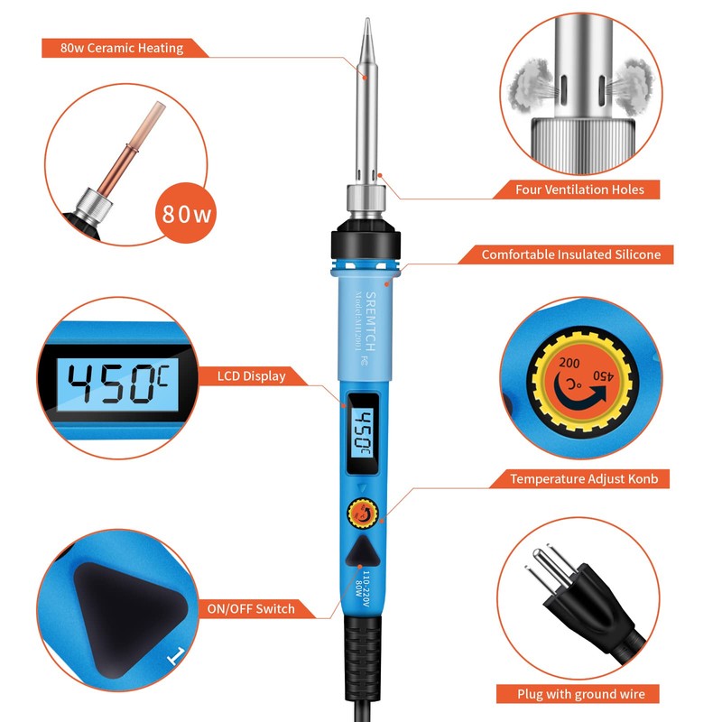 Electronics Soldering Iron Kit, SREMTCH 80W LCD Digital Soldering Gun