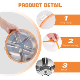 Luismia Stainless Steel Divided Serving Tray with Lid SUS 304 Snackle Box Reusable Veggie Tray Lunch Containers Snack Platter for Picnic Party and Travel (5 Compartments)