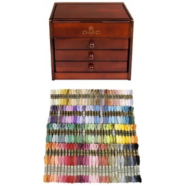 DMC Petite Decorative Wooden Chest With Assortment Pack (120 Skeins of The Hygge Assortment Pack)