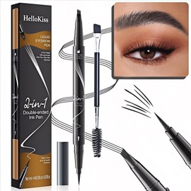 Pack of 2 Eyebrow Pencils, Waterproof, 2-in-1 Dual-Ended Microblading Eyebrow Pencil, Smudge-proof Eyebrow Pencil, Can Easily Natural Eyebrow Colour (Grey)
