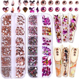 BELICEY Champagne&Purple Nail Art Rhinestones 2120Pcs Flatback Glass Crystal Diamond Nails Gem Stones with Bling Flatback Round Beads Clear Nail Art Charms Jewelry for Face DIY Decoration