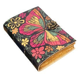 Butterfly Handmade Vintage Leather Journal Flower Embossed Office Notebook Handbook Writing Journal Diary Sketchbook Travel Journal for Men and Women 5 x 7 inches (Printed Butterfly)