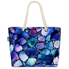 VOID Watercolour Stones Blue Beach Bag Shopper 58 x 38 x 16 cm 23L XXL Shopping Bag Travel Bag Beach Bag